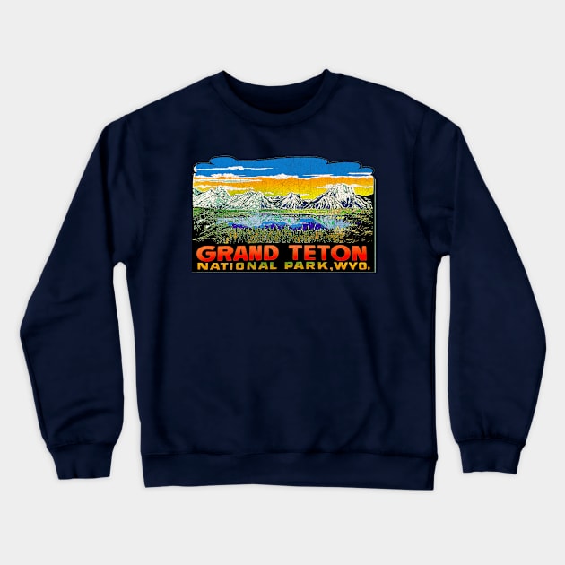 Grand Teton Vintage car decal Crewneck Sweatshirt by Midcenturydave